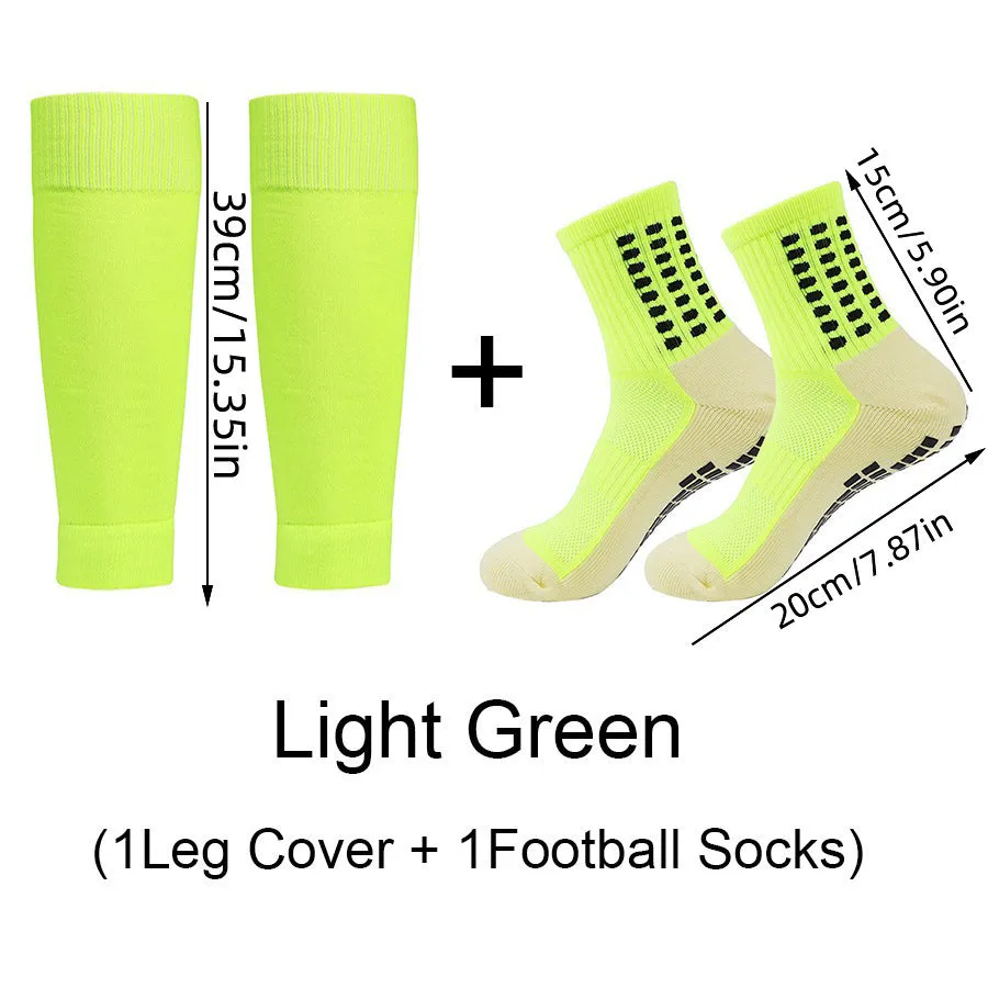 Sports soccer socks with knee pads, glue dispensing non-slip, mid-calf length, polyester blend, solid colour, for men and women