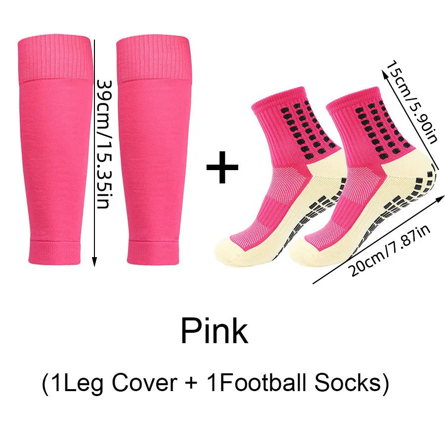 Sports soccer socks with knee pads, glue dispensing non-slip, mid-calf length, polyester blend, solid colour, for men and women