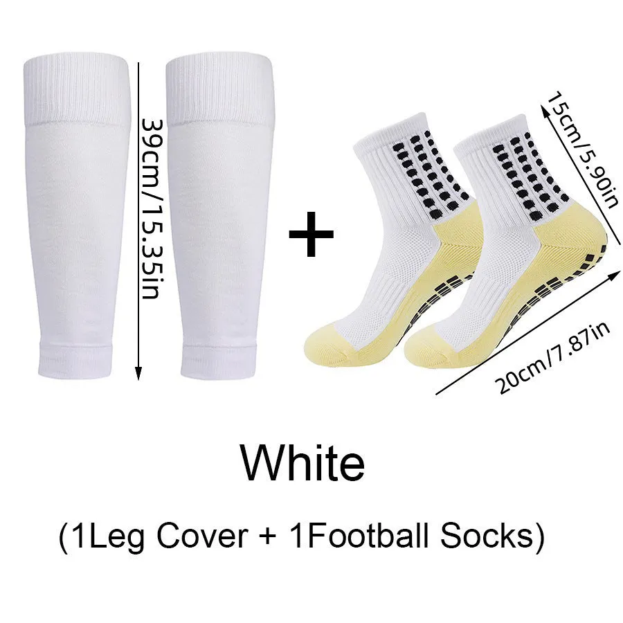 Sports soccer socks with knee pads, glue dispensing non-slip, mid-calf length, polyester blend, solid colour, for men and women