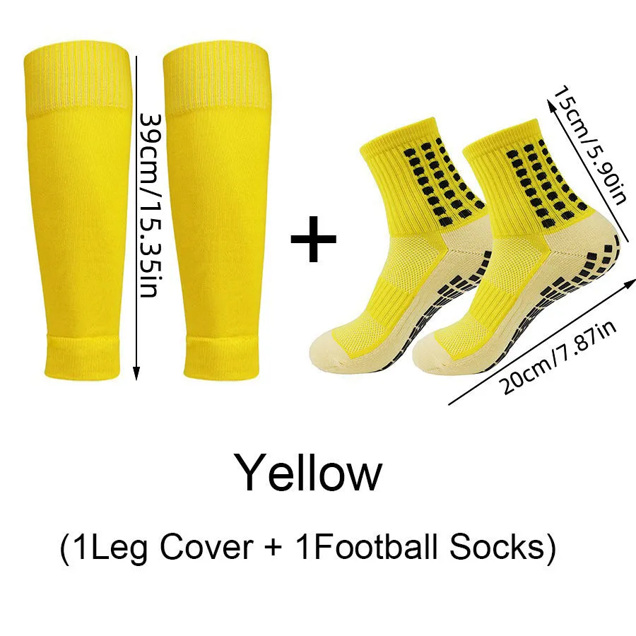 Sports soccer socks with knee pads, glue dispensing non-slip, mid-calf length, polyester blend, solid colour, for men and women