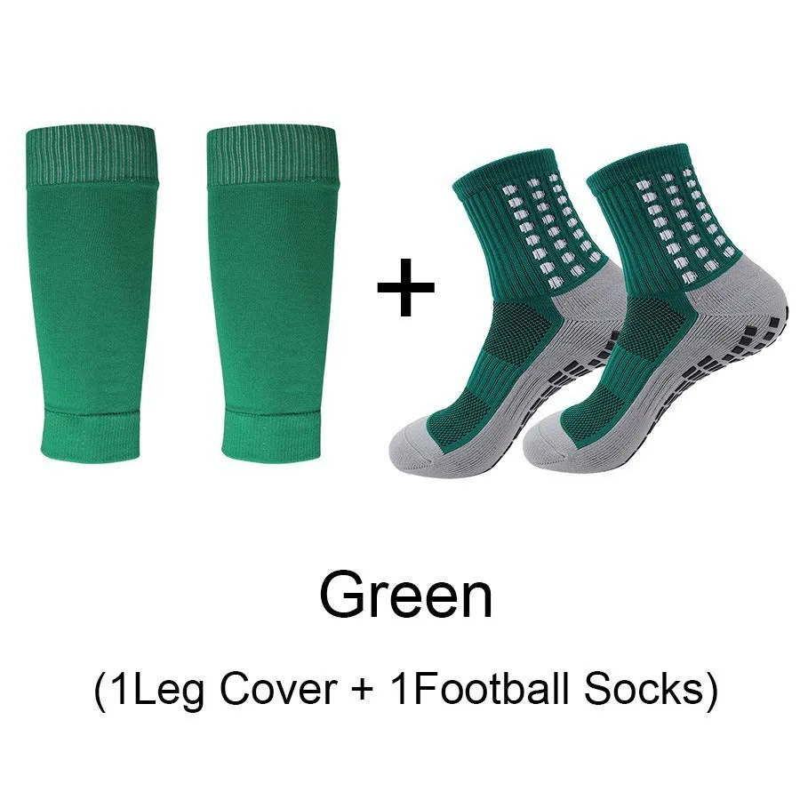 Sports soccer socks with knee pads, glue dispensing non-slip, mid-calf length, polyester blend, solid colour, for men and women