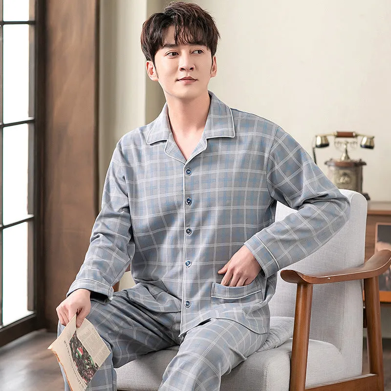 Cotton cardigan pyjama set for men with long sleeves and button front in MT7301 colour