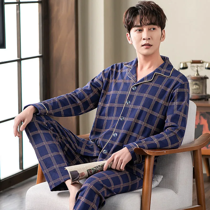 Cotton cardigan pyjama set for men with long sleeves and button front in MT7301 colour