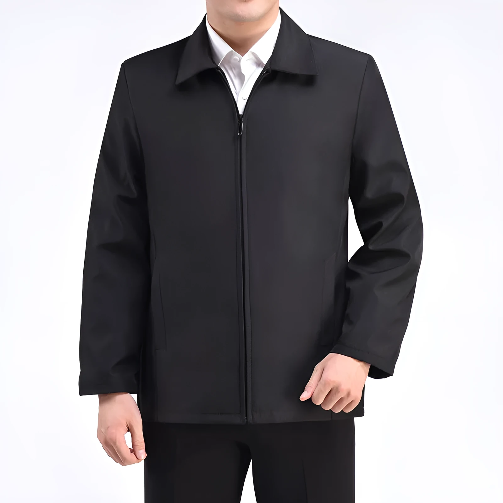 Men's lapel business jacket in polyester black loose fit long sleeve commuting top