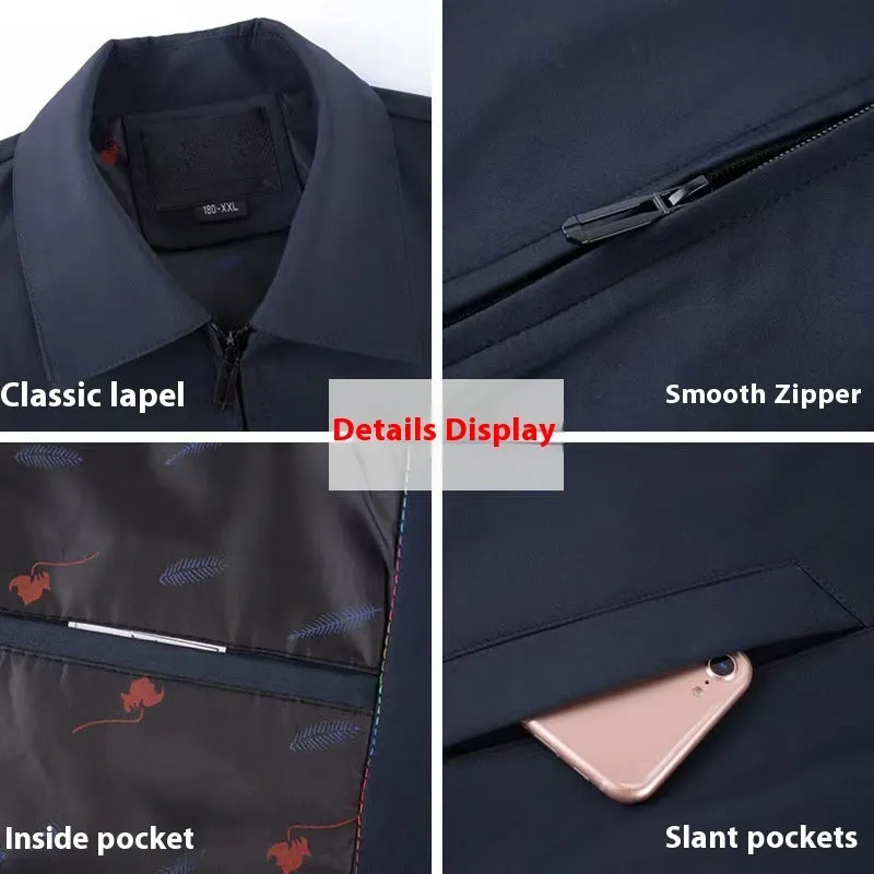 Men's lapel business jacket in polyester black loose fit long sleeve commuting top