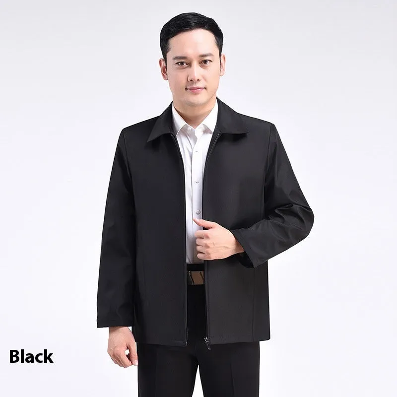 Men's lapel business jacket in polyester black loose fit long sleeve commuting top