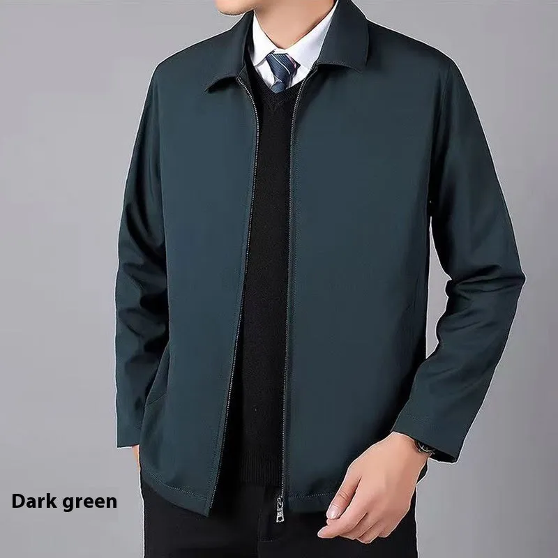 Men's lapel business jacket in polyester black loose fit long sleeve commuting top