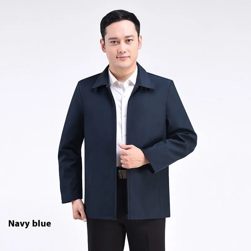 Men's lapel business jacket in polyester black loose fit long sleeve commuting top