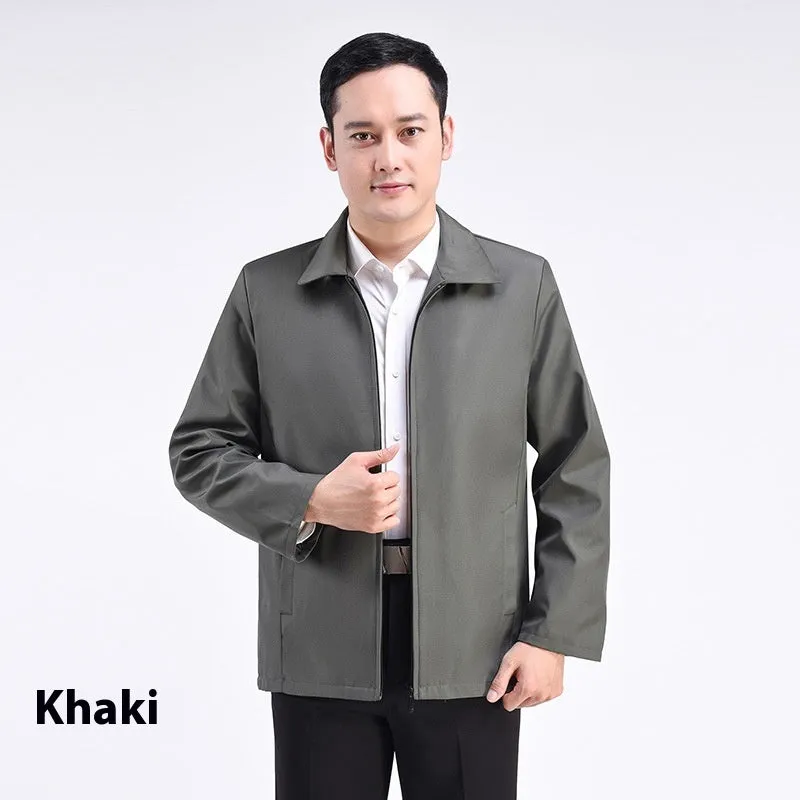Men's lapel business jacket in polyester black loose fit long sleeve commuting top