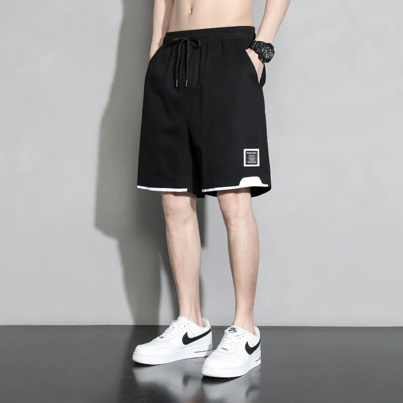 Boy wearing khaki cotton shorts with mid-waist, showing front view.