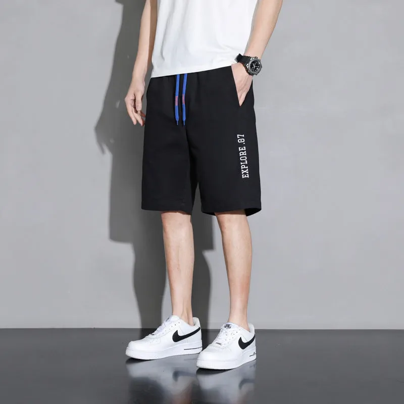 Boy wearing khaki cotton shorts with mid-waist, showing front view.