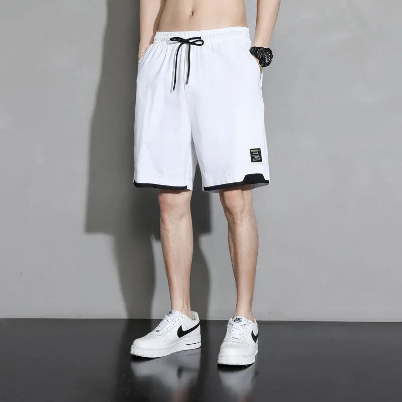 Boy wearing khaki cotton shorts with mid-waist, showing front view.