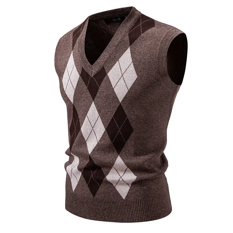 Men's plaid pullover leisure sweater in modal-spandex, loose fit, available in gray black khaki blue navy blue brown