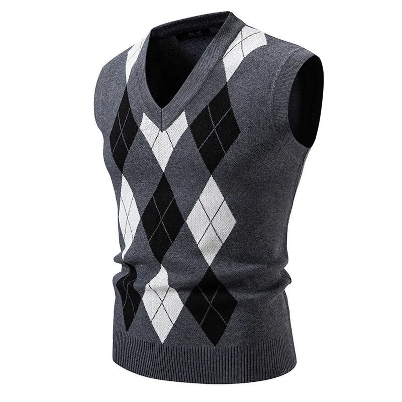 Men's plaid pullover leisure sweater in modal-spandex, loose fit, available in gray black khaki blue navy blue brown