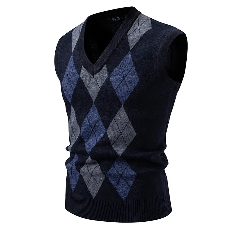 Men's plaid pullover leisure sweater in modal-spandex, loose fit, available in gray black khaki blue navy blue brown