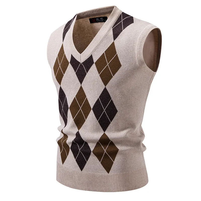 Men's plaid pullover leisure sweater in modal-spandex, loose fit, available in gray black khaki blue navy blue brown