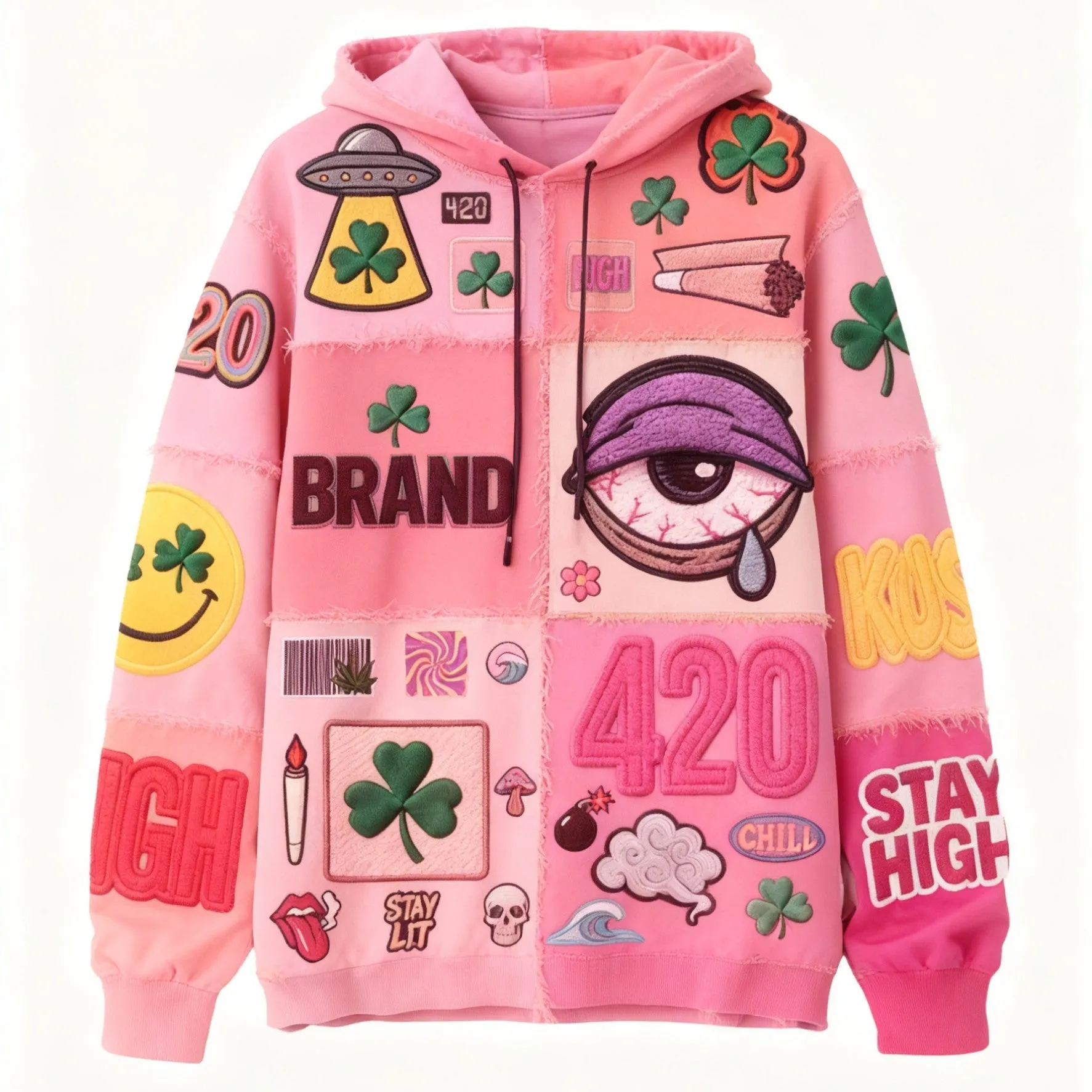 Casual printed polyester sweater available in six colours including black, green, orange, pink, purple, and white