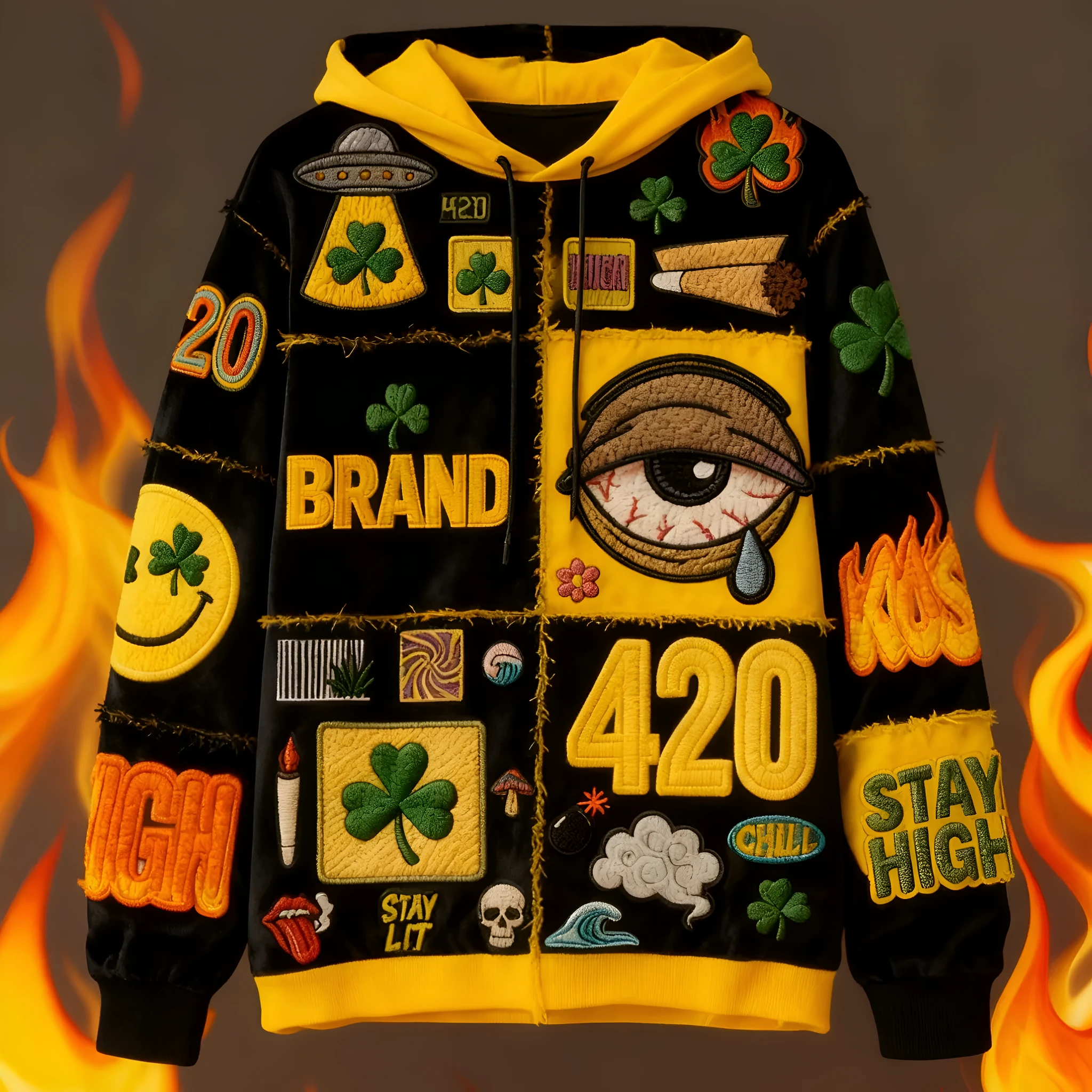 Casual printed polyester sweater available in six colours including black, green, orange, pink, purple, and white