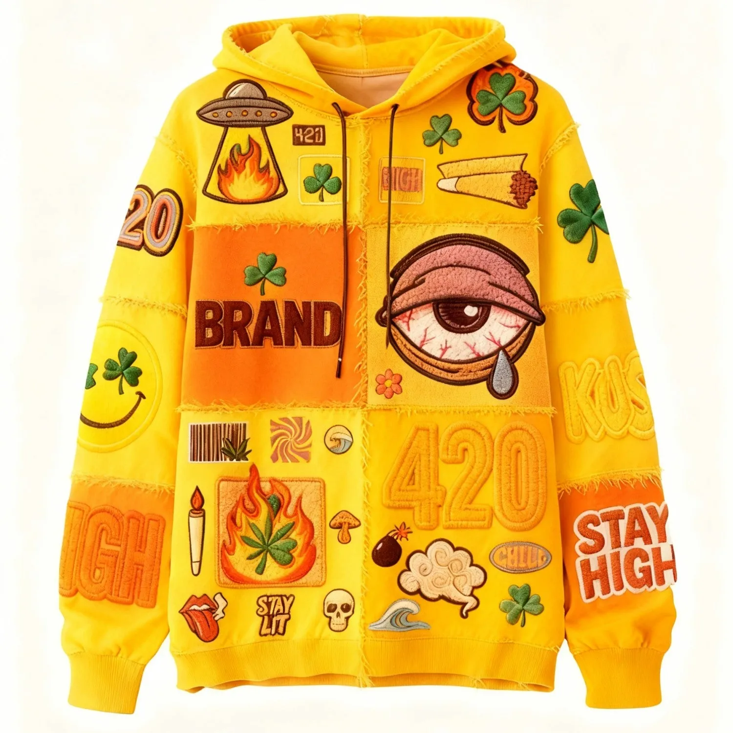 Casual printed polyester sweater available in six colours including black, green, orange, pink, purple, and white