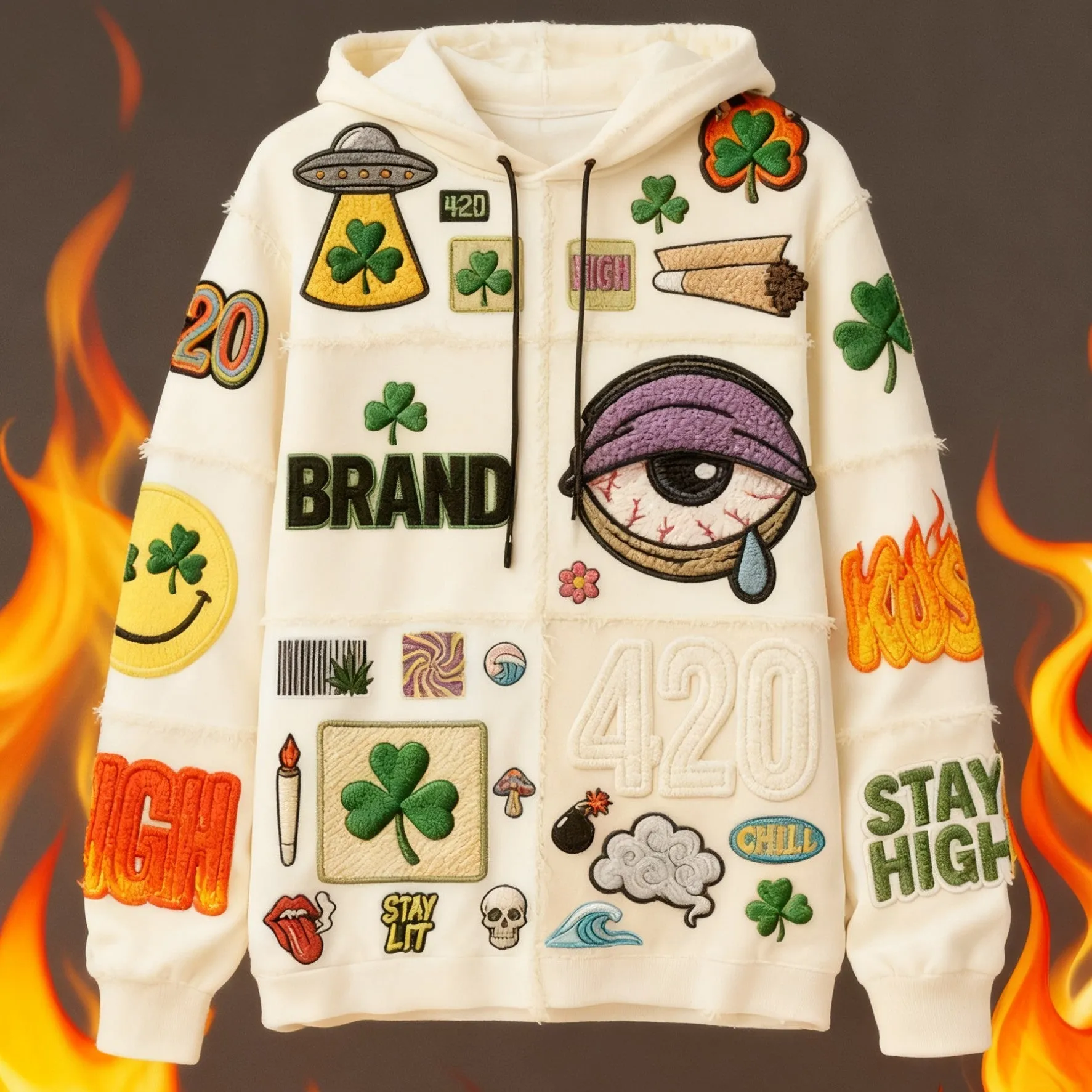 Casual printed polyester sweater available in six colours including black, green, orange, pink, purple, and white