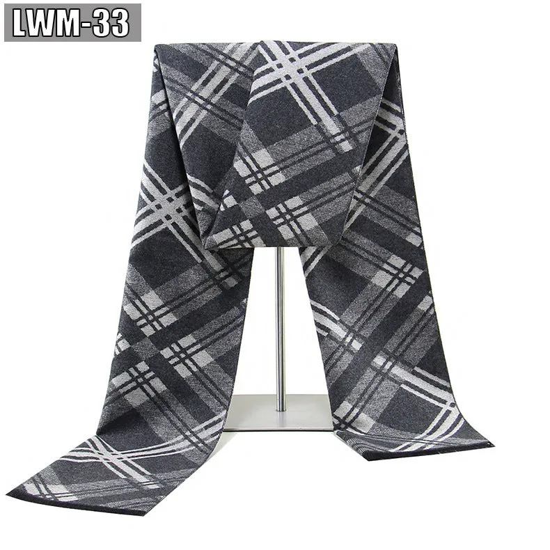 Men's plaid imitation cashmere scarf with tassels, over 175cm long, in a business style
