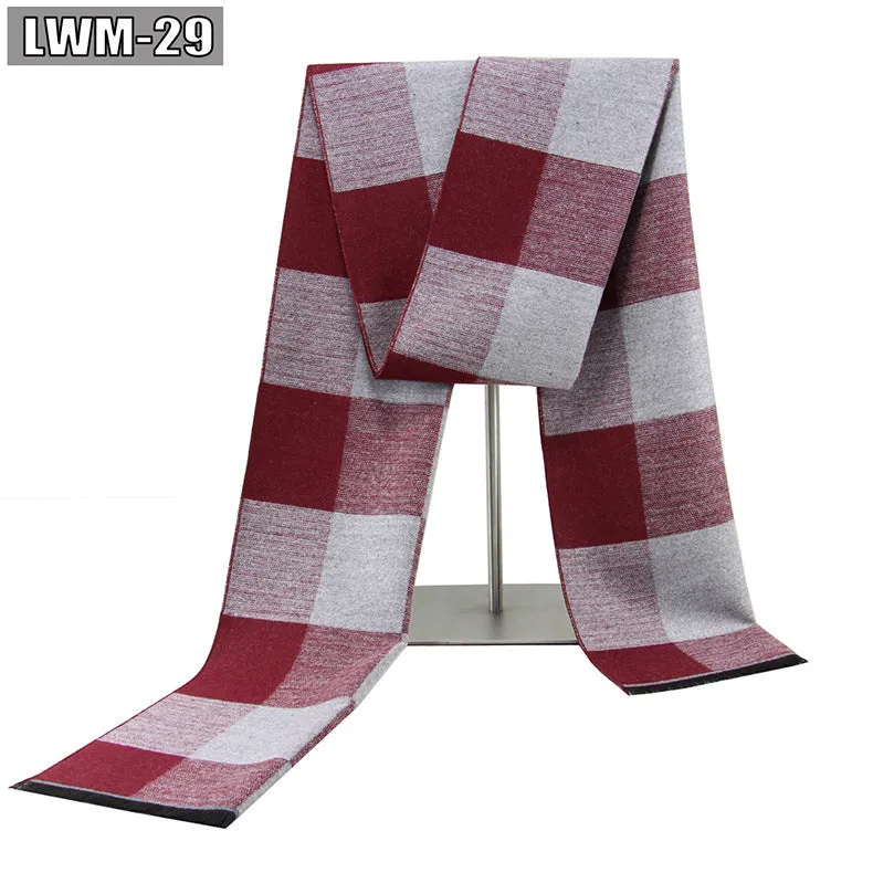 Men's plaid imitation cashmere scarf with tassels, over 175cm long, in a business style