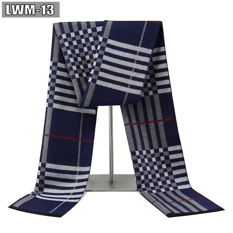 Men's plaid imitation cashmere scarf with tassels, over 175cm long, in a business style