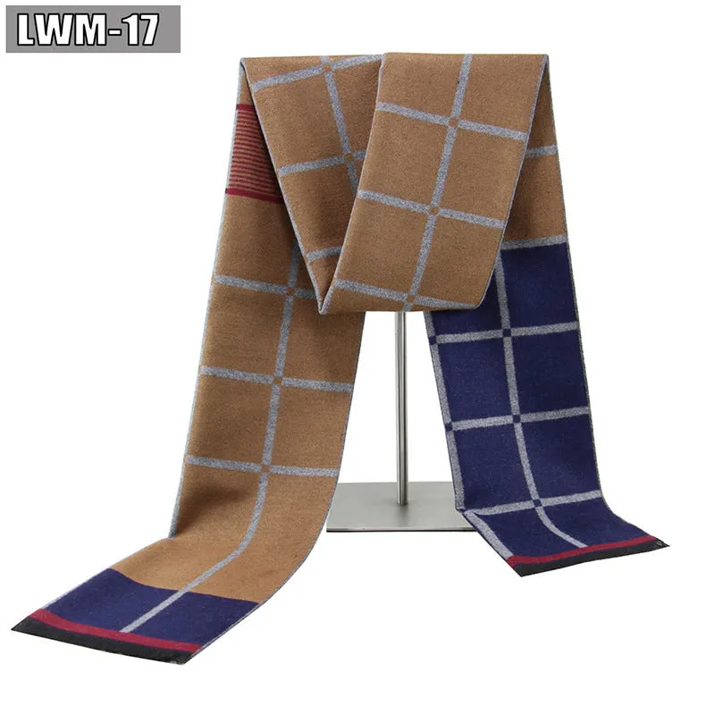 Men's plaid imitation cashmere scarf with tassels, over 175cm long, in a business style