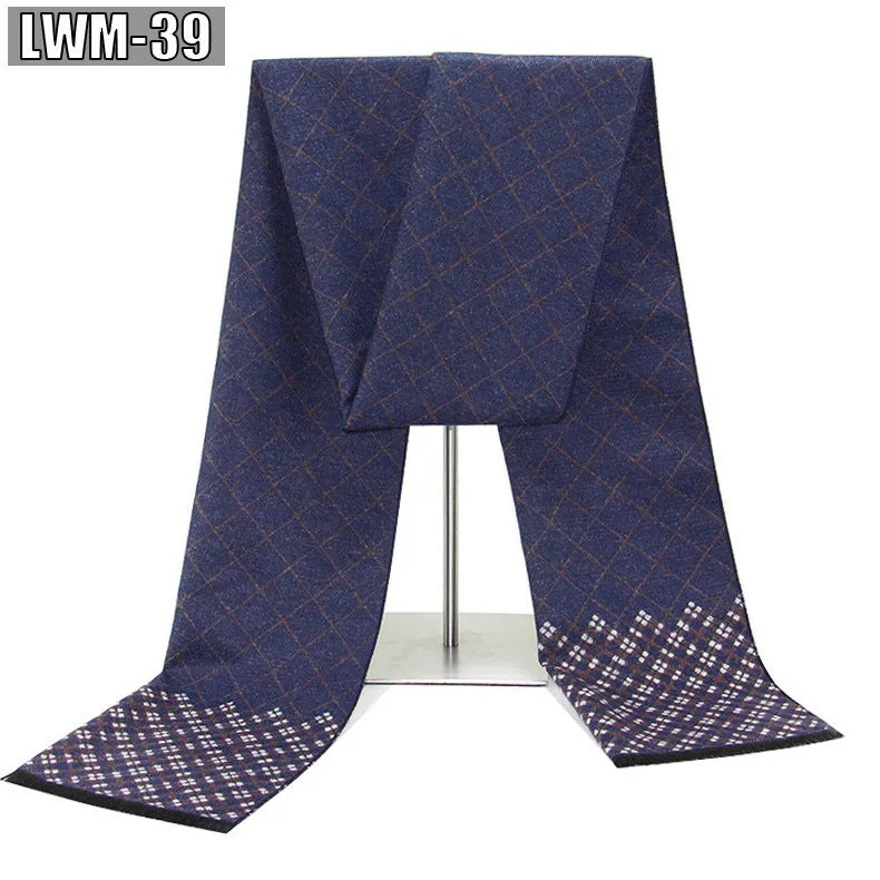 Men's plaid imitation cashmere scarf with tassels, over 175cm long, in a business style