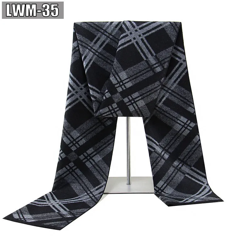 Men's plaid imitation cashmere scarf with tassels, over 175cm long, in a business style