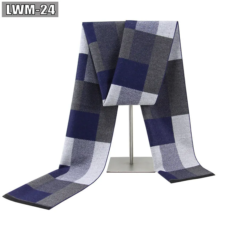 Men's plaid imitation cashmere scarf with tassels, over 175cm long, in a business style