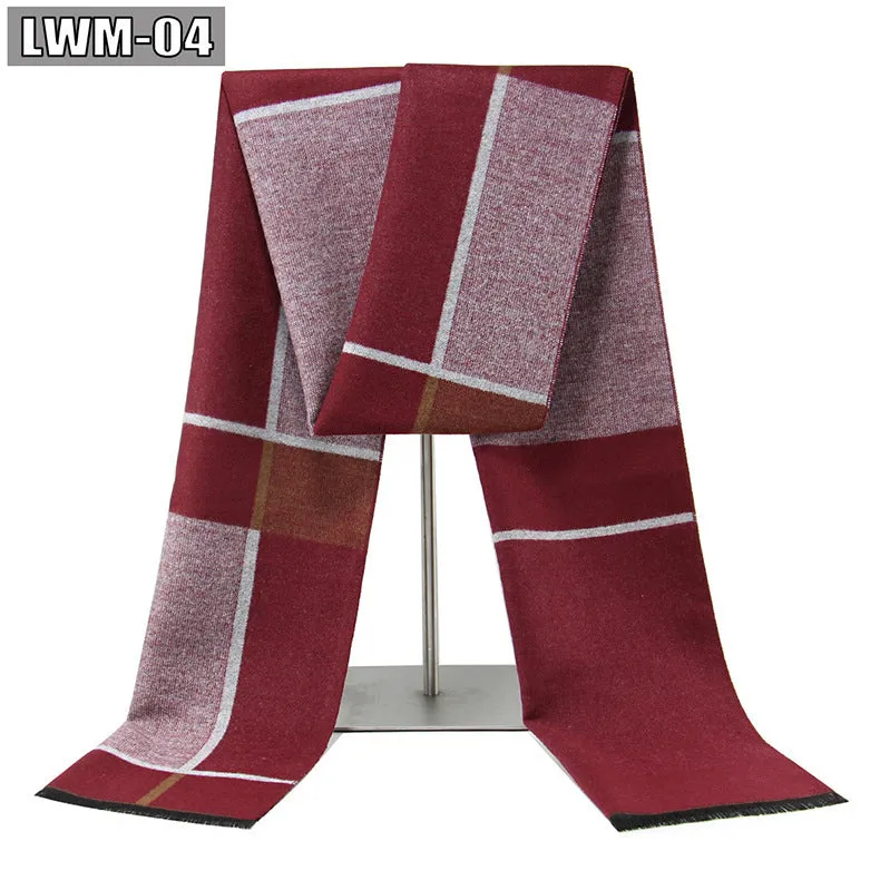 Men's plaid imitation cashmere scarf with tassels, over 175cm long, in a business style