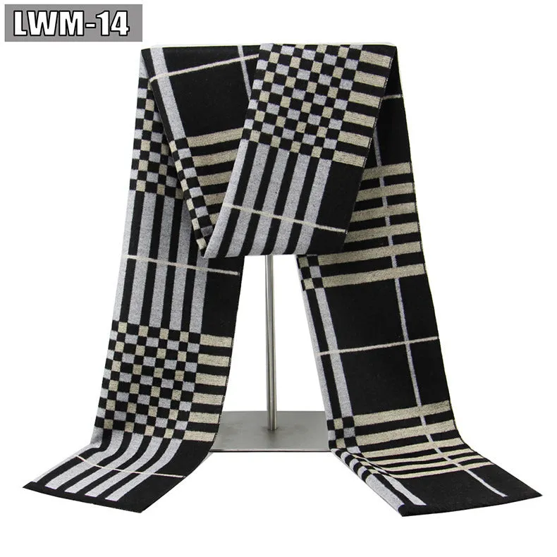 Men's plaid imitation cashmere scarf with tassels, over 175cm long, in a business style