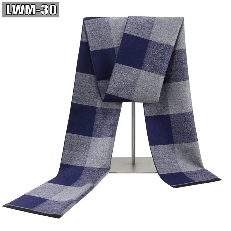 Men's plaid imitation cashmere scarf with tassels, over 175cm long, in a business style