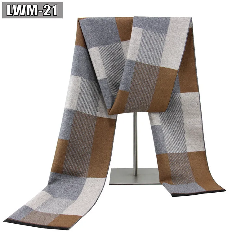 Men's plaid imitation cashmere scarf with tassels, over 175cm long, in a business style