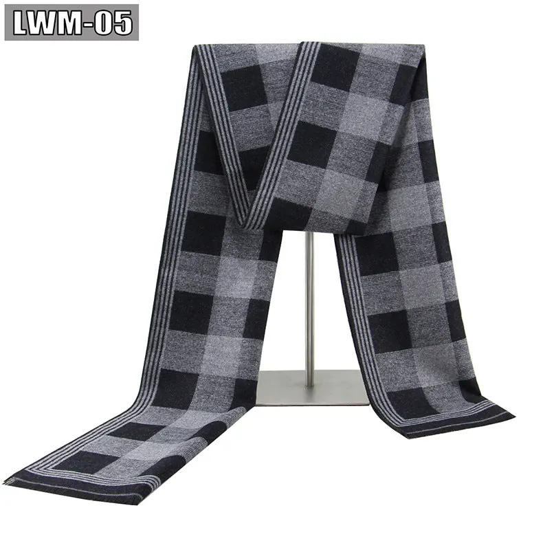 Men's plaid imitation cashmere scarf with tassels, over 175cm long, in a business style