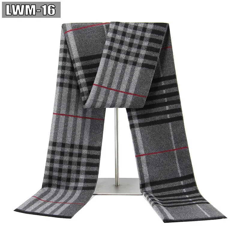 Men's plaid imitation cashmere scarf with tassels, over 175cm long, in a business style