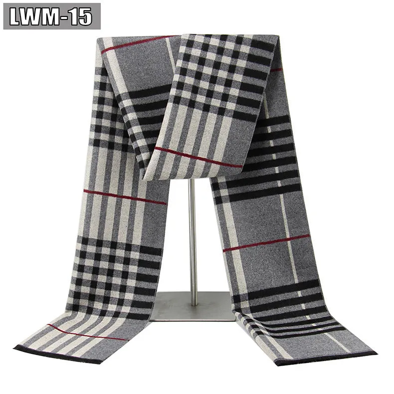 Men's plaid imitation cashmere scarf with tassels, over 175cm long, in a business style