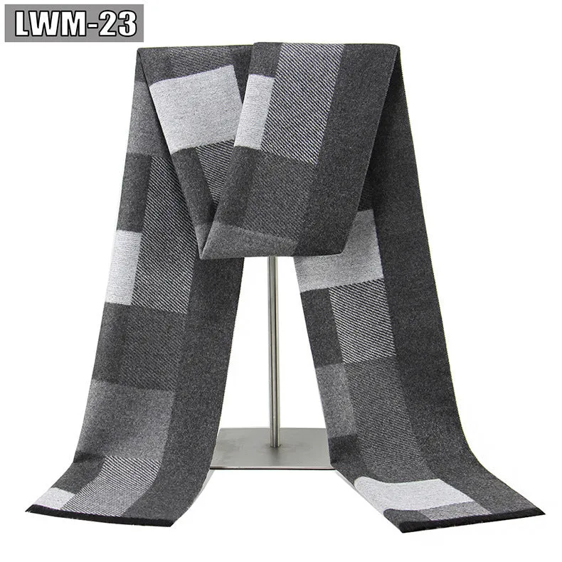 Men's plaid imitation cashmere scarf with tassels, over 175cm long, in a business style