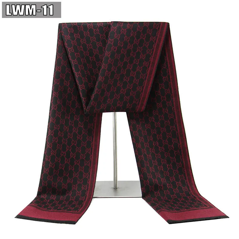 Men's plaid imitation cashmere scarf with tassels, over 175cm long, in a business style