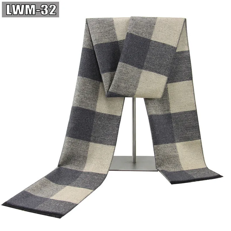 Men's plaid imitation cashmere scarf with tassels, over 175cm long, in a business style