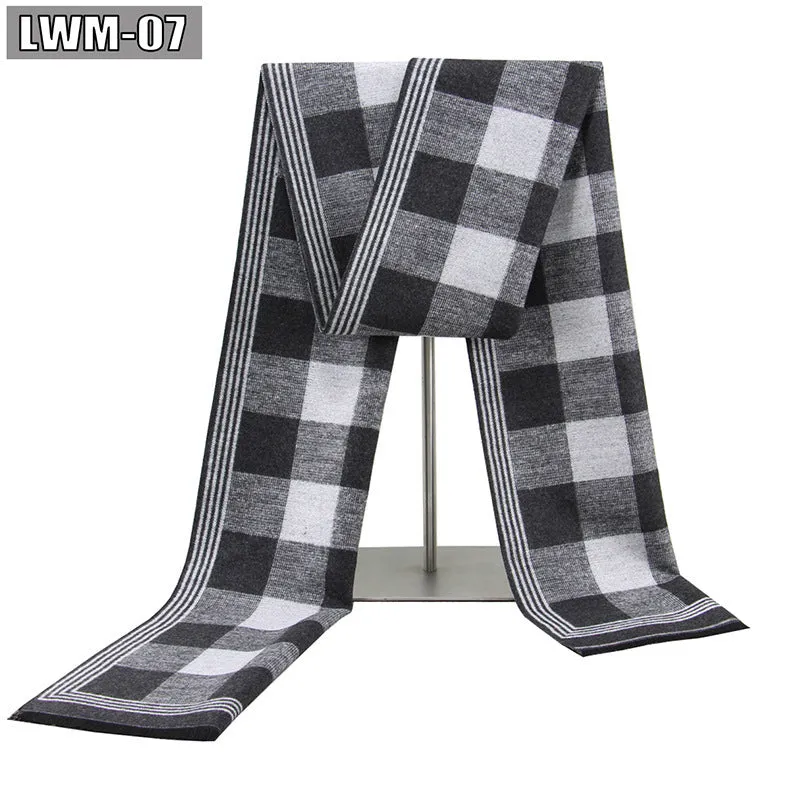 Men's plaid imitation cashmere scarf with tassels, over 175cm long, in a business style