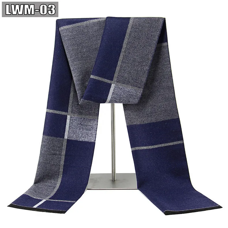 Men's plaid imitation cashmere scarf with tassels, over 175cm long, in a business style