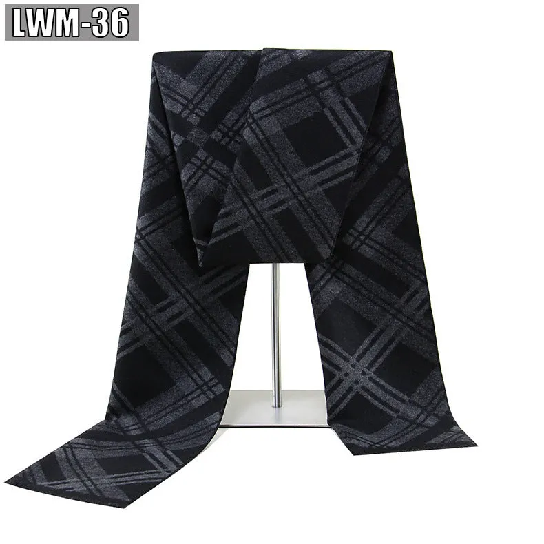 Men's plaid imitation cashmere scarf with tassels, over 175cm long, in a business style