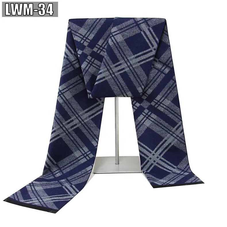 Men's plaid imitation cashmere scarf with tassels, over 175cm long, in a business style