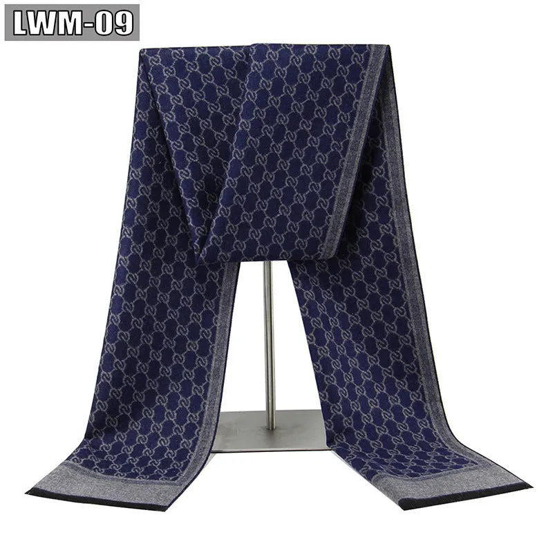 Men's plaid imitation cashmere scarf with tassels, over 175cm long, in a business style
