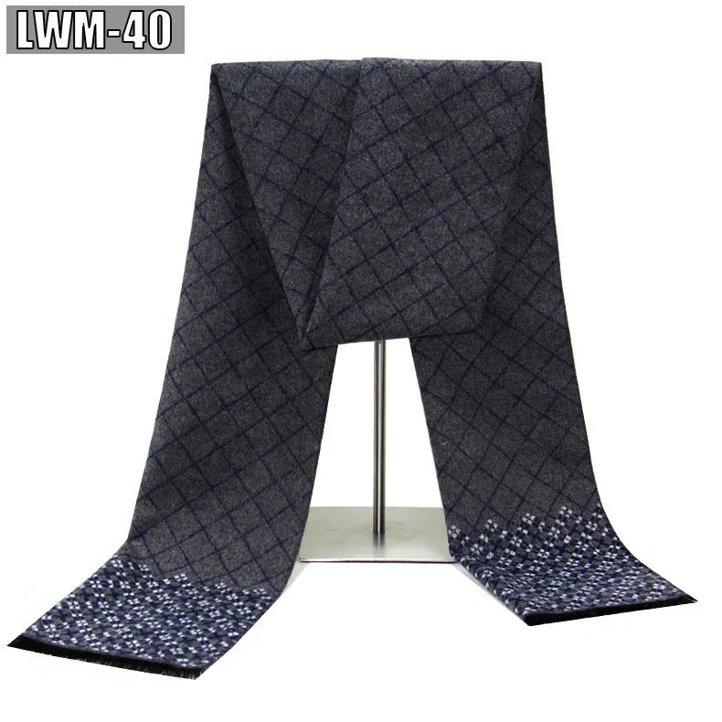 Men's plaid imitation cashmere scarf with tassels, over 175cm long, in a business style