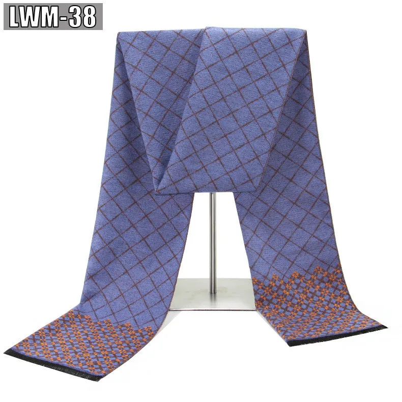 Men's plaid imitation cashmere scarf with tassels, over 175cm long, in a business style