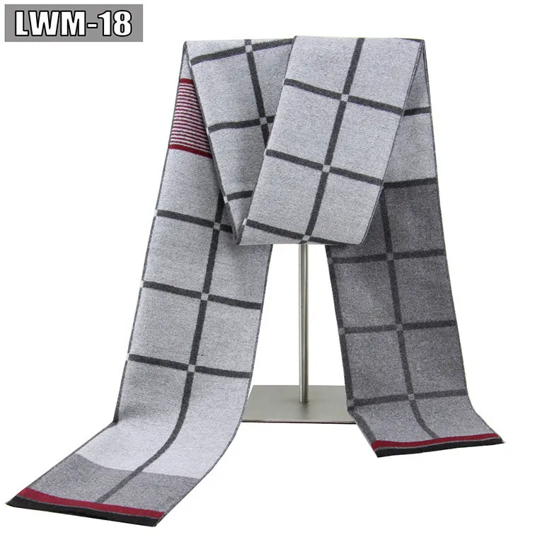 Men's plaid imitation cashmere scarf with tassels, over 175cm long, in a business style