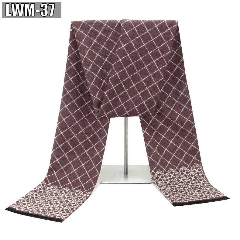 Men's plaid imitation cashmere scarf with tassels, over 175cm long, in a business style